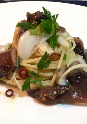 初鰹と新玉ねぎの柚子胡椒ペペロンチーノ-レシピのメイン写真