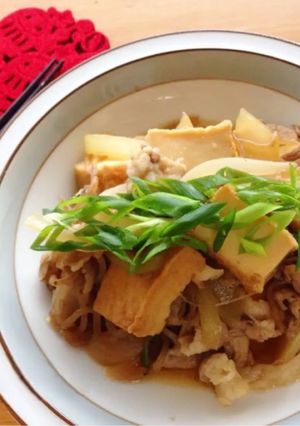 節約！豚こまと厚揚げのすき焼き風-レシピのメイン写真