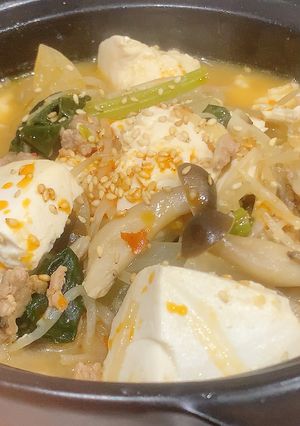 冬にぴったり！ひき肉ともやしの味噌チゲ-レシピのメイン写真