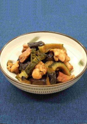 夏野菜（ナス・ゴーヤ）と鶏肉の煮物-レシピのメイン写真