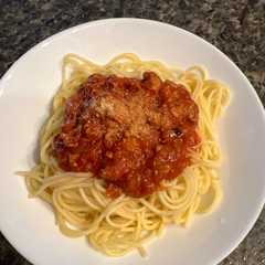 A picture of トマトのミートソースパスタ.