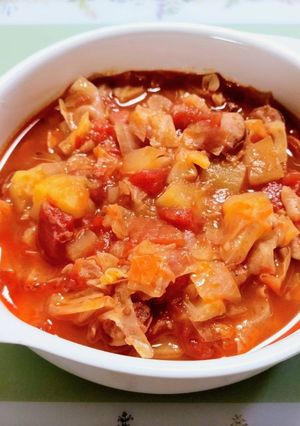 簡単夕飯昼食薩摩芋キャベツミネストローネのスープ-レシピのメイン写真