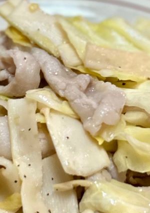 豚肉とキャベツのサラタケねぎ塩炒め-レシピのメイン写真