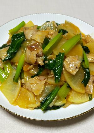 ケチャップ味の小松菜入り豚バラ大根-レシピのメイン写真