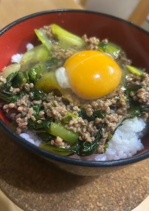 青梗菜とひき肉の丼-レシピのメイン写真