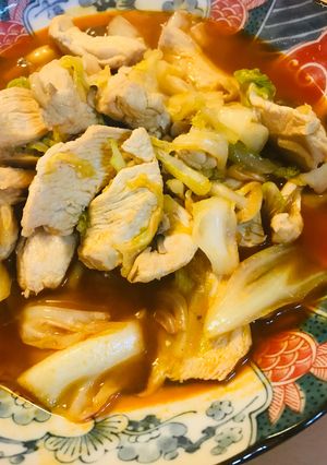 キムチ鍋の素活用●鶏肉&茸のキャベツ炒め-レシピのメイン写真