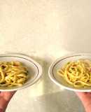 手作りパスタのペペロンチーノで食べ比べ
