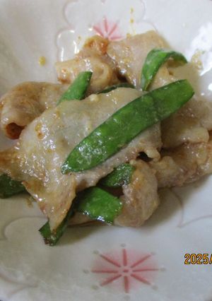 豚薄切り肉とキヌサヤ豆のマヨ炒め♪-レシピのメイン写真