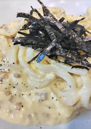 ワンボウル&レンジ納豆カルボナーラうどん-レシピのメイン写真