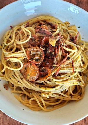 焼きトマトと紫蘇のアーリオ・オリオパスタ-レシピのメイン写真