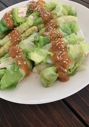 鳥ササミのレタス巻き味噌ダレ和え-レシピのメイン写真