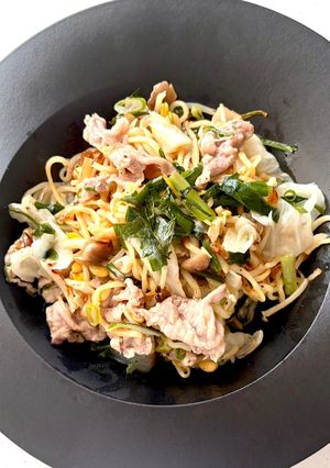 【10分放置】無水フライパンでお焦げ焼きそば-レシピのメイン写真