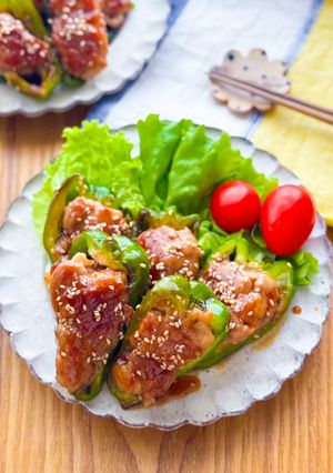 豚こまピーマンの甘辛肉詰め-レシピのメイン写真