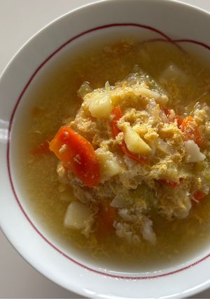 豚しゃぶ茹で汁で…具沢山野菜スープ-レシピのメイン写真