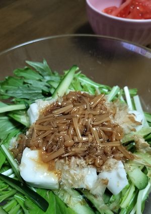 なめ茸ドレッシングで水菜とはんぺんサラダ-レシピのメイン写真