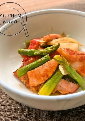アスパラとベーコンとトマトの蒸し煮-レシピのメイン写真