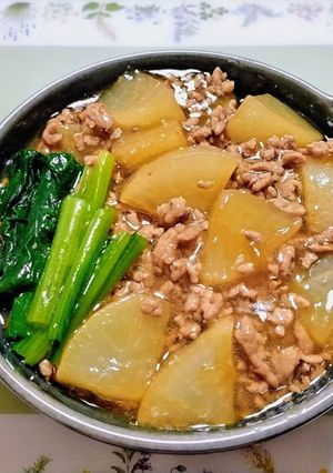 時短簡単夕飯主菜小松菜と豚挽肉と大根そぼろ煮-レシピのメイン写真