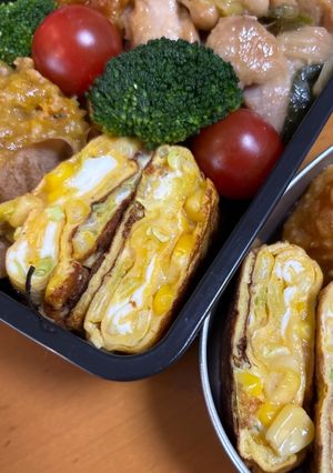 お弁当に！コーンとキャベツのチーズ卵焼き-レシピのメイン写真