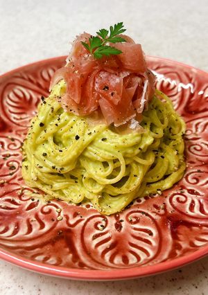 生ハムのせ♪そら豆ソースのパスタ-レシピのメイン写真
