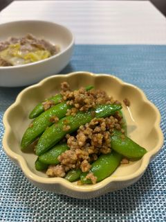 スナップエンドウとひき肉のカレー炒め-レシピのメイン写真