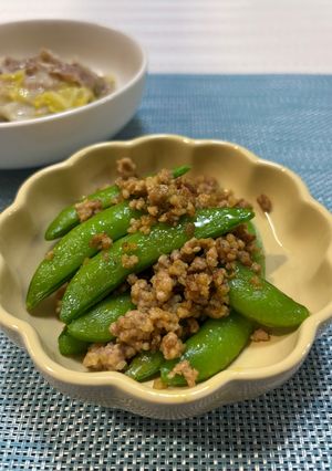 スナップエンドウとひき肉のカレー炒め-レシピのメイン写真