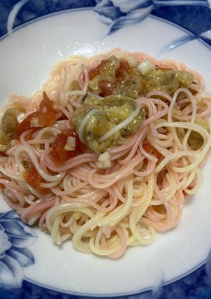 ナスと塩トマトのパスタ風素麺-レシピのメイン写真