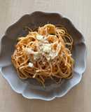 ポテチとトマトジュースで作るパスタ￼