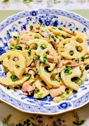 簡単夕飯副菜れんこん顆粒ポン酢マヨサラダ作り置き-レシピのメイン写真