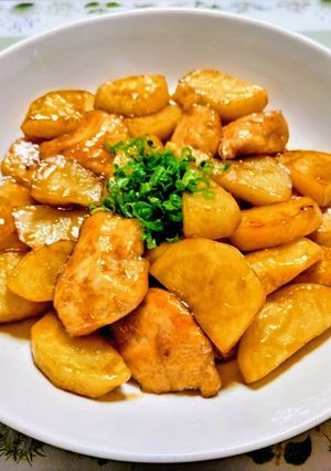 節約簡単夕飯主菜じゃがいも鶏胸中華黒酢炒め肉料理-レシピのメイン写真