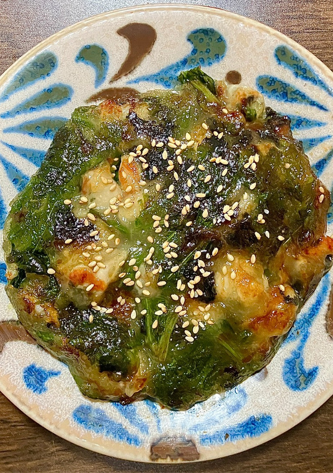 牡蠣と春菊の片栗粉でカラッと焼き-レシピのメイン写真