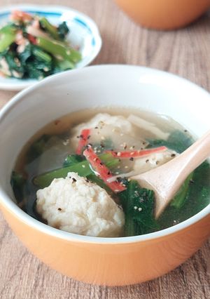 小松菜で2品！ナムルとやわらか鶏団子のスープ-レシピのメイン写真