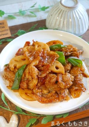 蓮根入り♪ゴロゴロ野菜と豚肉の生姜焼き-レシピのメイン写真