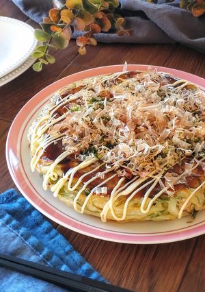キャベツ卵無し☆玉ねぎと竹輪のお好み焼き-レシピのメイン写真