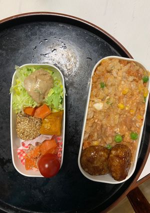 レンジ簡単シーフード風味タコス味炒飯弁当-レシピのメイン写真