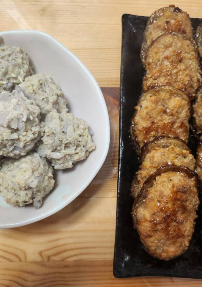 蓮根と榎の鶏団子and蓮根乗せ焼き-レシピのメイン写真