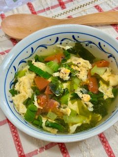 チンゲン菜とトマトの卵とじスープ♪-レシピのメイン写真
