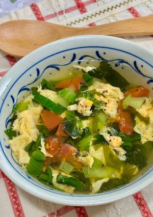 チンゲン菜とトマトの卵とじスープ♪-レシピのメイン写真