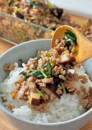 【楽めし】ひき肉と椎茸のご飯どろぼう-レシピのメイン写真