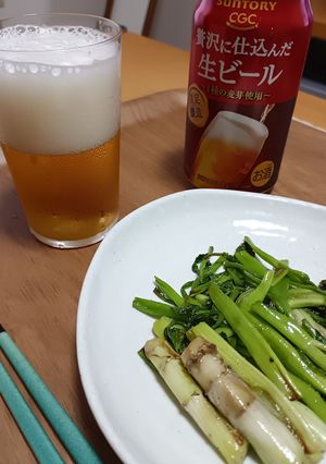 ビールのつまみ/せりのオリーブ油炒め-レシピのメイン写真