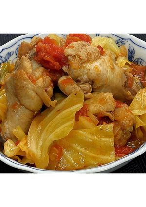 キャベツと手羽元のトマト煮★動画あり★-レシピのメイン写真