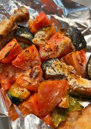 簡単☆おされ!カボチャとトマトの野菜焼き-レシピのメイン写真