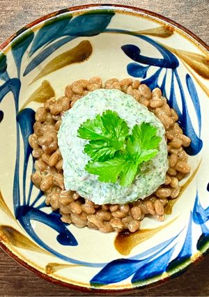 パクチー風味の豆腐と納豆の和え物-レシピのメイン写真