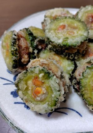 ゴーヤのひき肉挟み揚げ-レシピのメイン写真