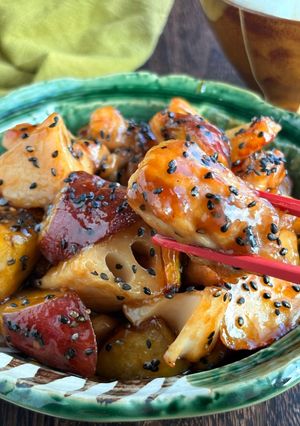 鶏肉と根菜のはちみつオイスター照り焼き-レシピのメイン写真