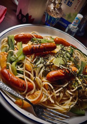 柿と胡瓜の明太子カルボナーラ-レシピのメイン写真