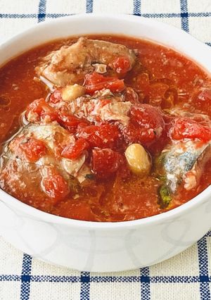 鯖缶で本格！湯煎で作る鯖と大豆のトマト煮-レシピのメイン写真