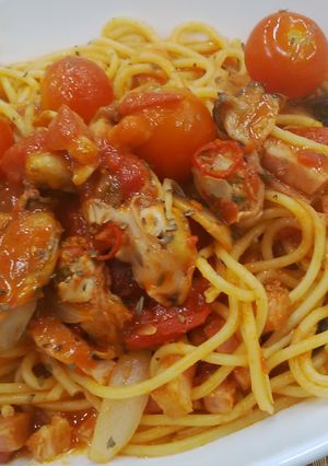 辛味のあるスープ!?かきトマトパスタ-レシピのメイン写真