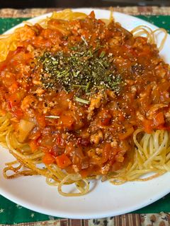スパゲティ・かた焼きそば風ボロネーゼ-レシピのメイン写真