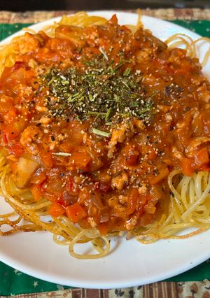 スパゲティ・かた焼きそば風ボロネーゼ-レシピのメイン写真