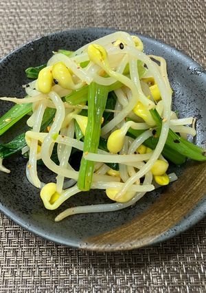 レンジ調理！大豆もやしと小松菜の七味和え-レシピのメイン写真